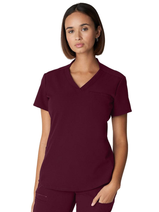 Women's 2-Pocket Wrinkle Resistant V-Neck Top - WT110 - Wine (Burgundy)