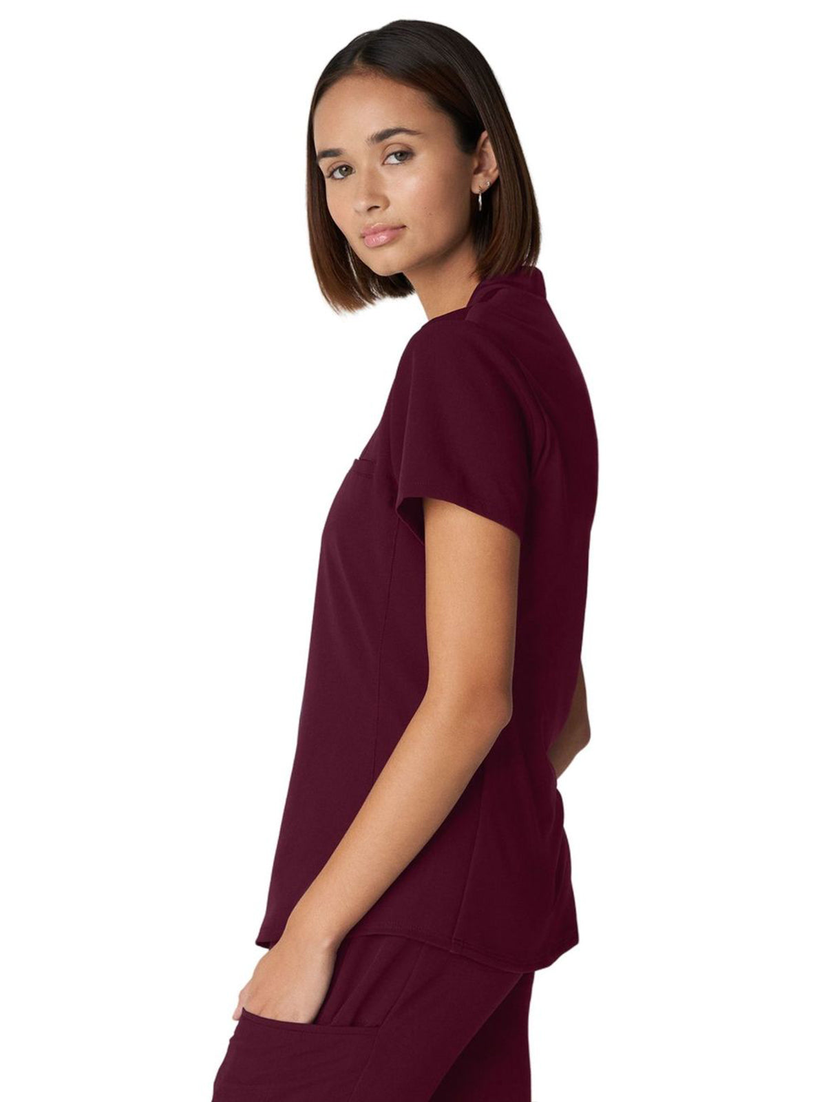 Women's 2-Pocket Wrinkle Resistant V-Neck Top - WT110 - Wine (Burgundy)