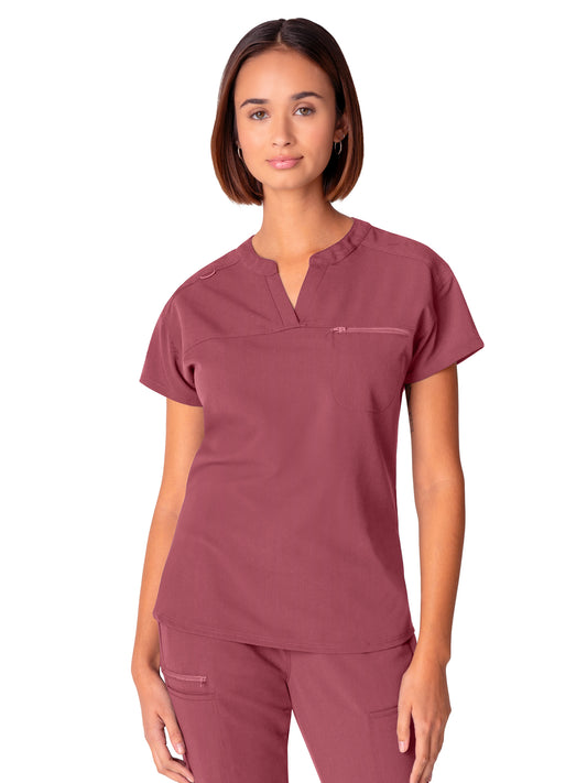 Women's 1-Pocket Tuckable V-Neck Top - WT114 - Slate Rose