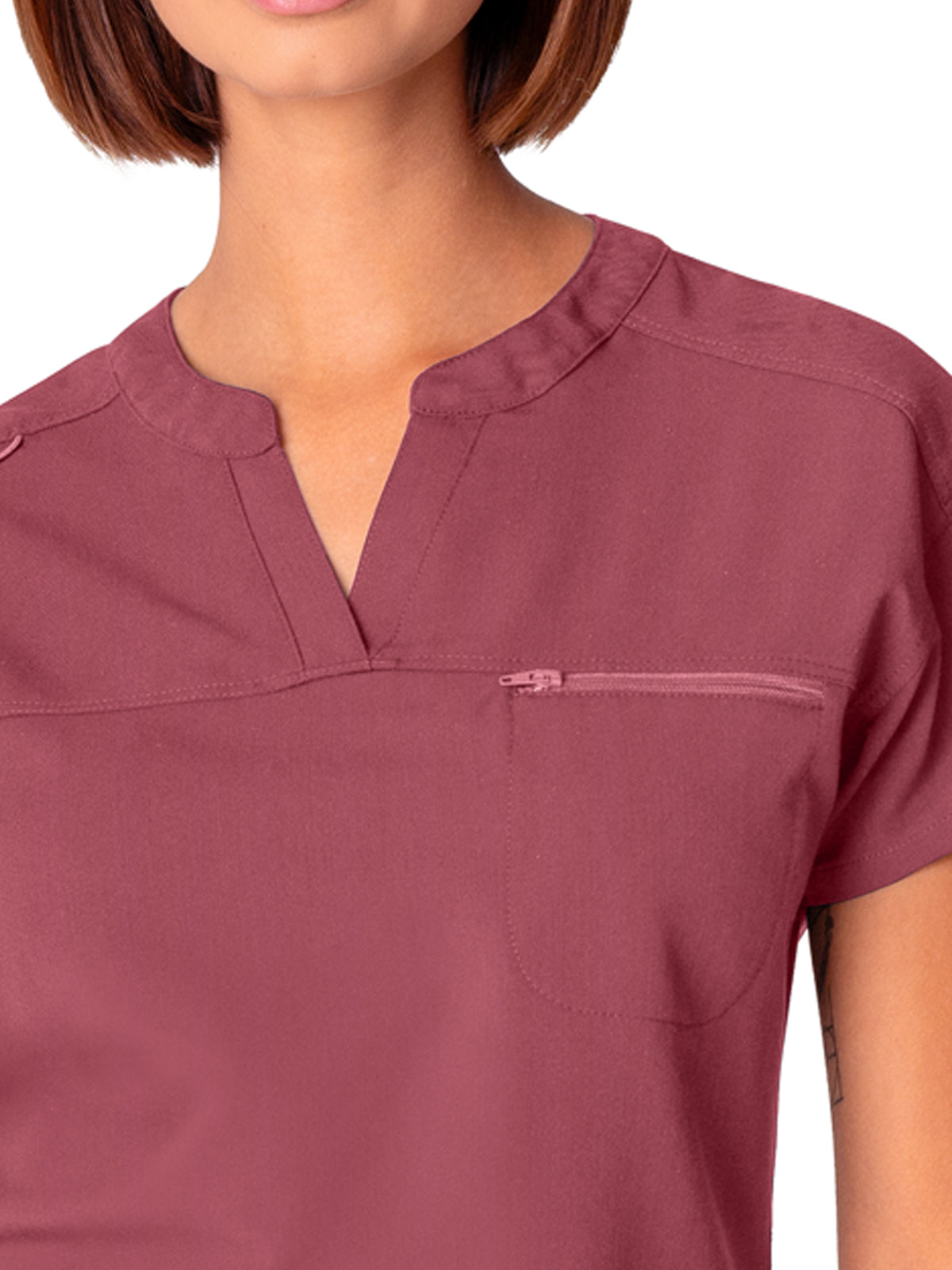 Women's 1-Pocket Tuckable V-Neck Top - WT114 - Slate Rose