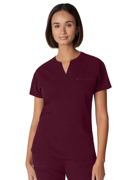 Women's 1-Pocket Tuckable V-Neck Top - WT114 - Wine (Burgundy)