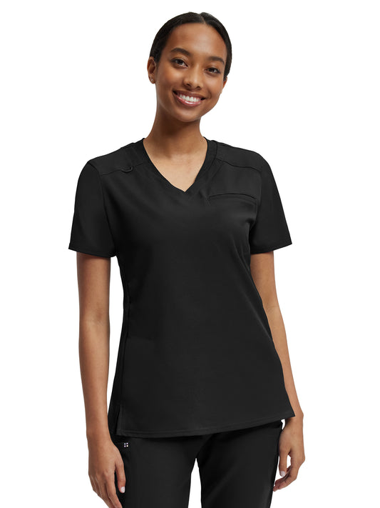 Women's Knit Collar V-Neck Top - WT119 - Black