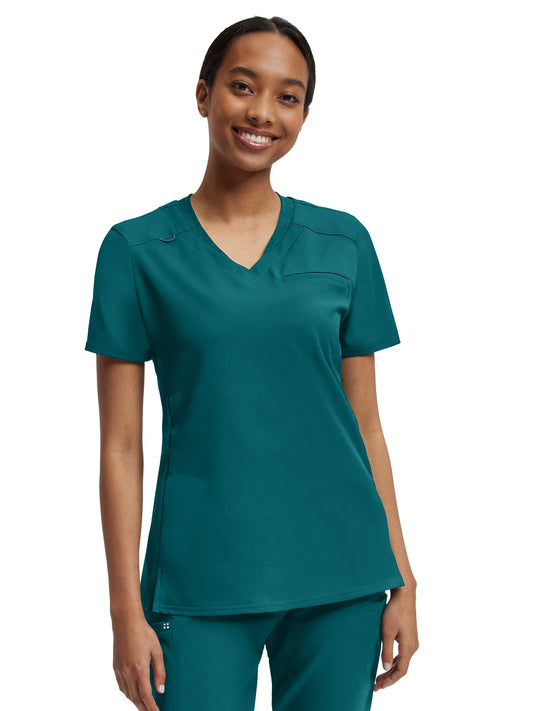 Women's Knit Collar V-Neck Top - WT119 - Caribbean
