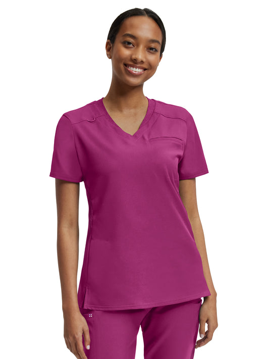 Women's Knit Collar V-Neck Top - WT119 - Electric Purple