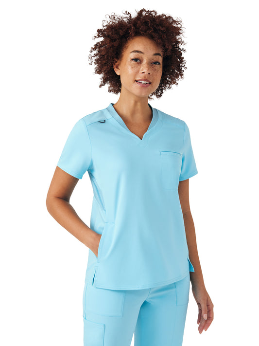 Women's Knit Collar V-Neck Top - WT119 - Island Blue