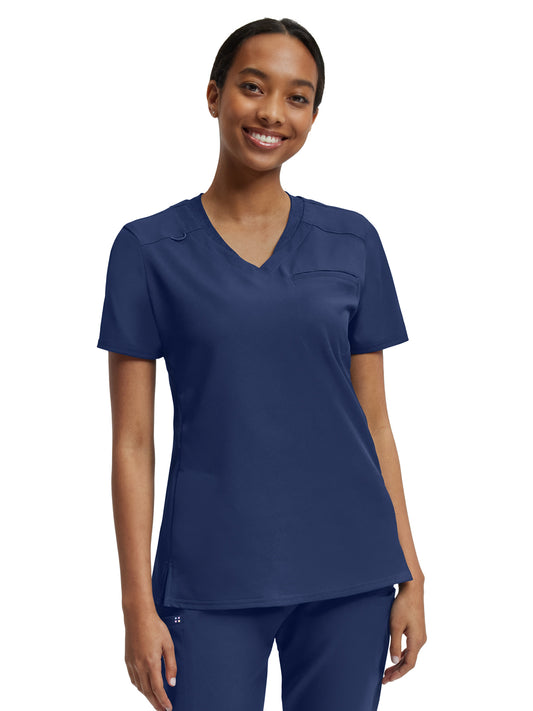 Women's Knit Collar V-Neck Top - WT119 - Navy