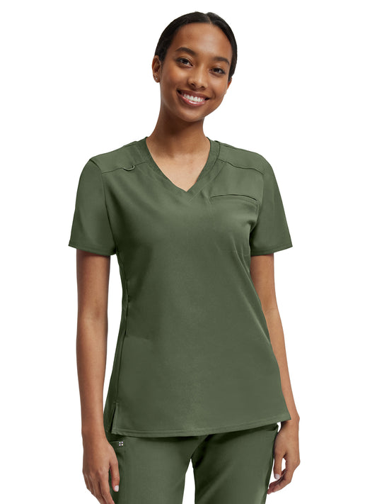 Women's Knit Collar V-Neck Top - WT119 - Olive