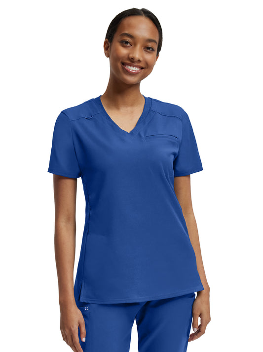 Women's Knit Collar V-Neck Top - WT119 - Royal
