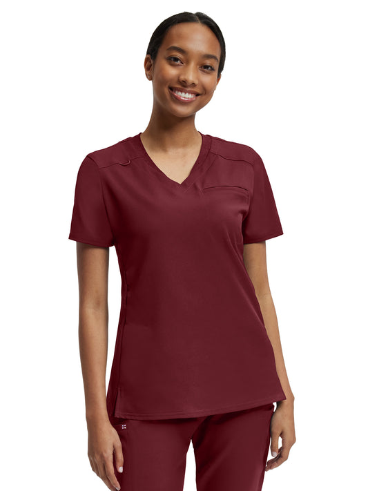 Women's Knit Collar V-Neck Top - WT119 - Wine
