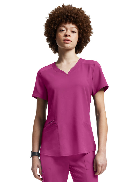 Women's Curved V-Neckline Top - WT121 - Electric Purple