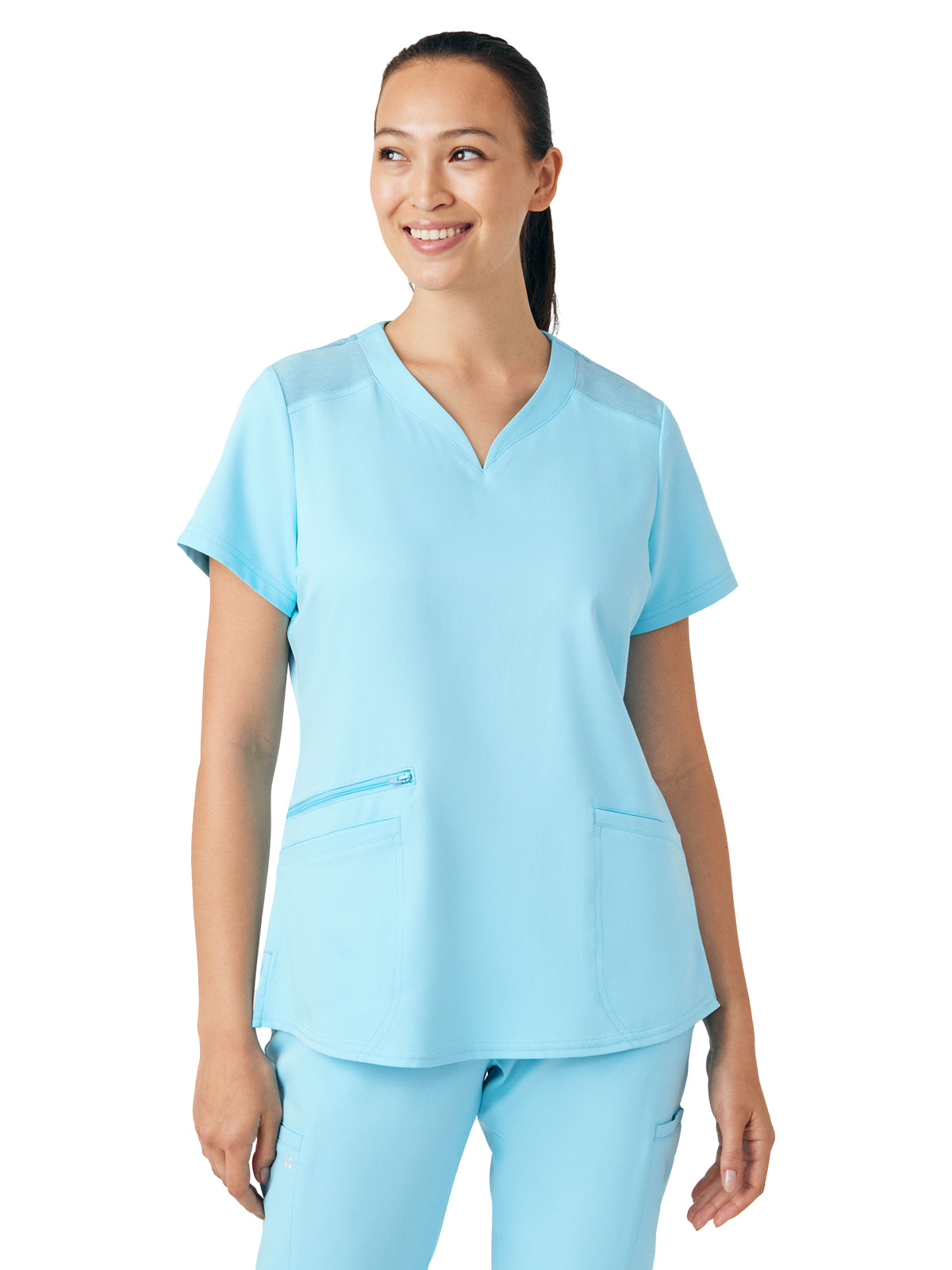 Women's Curved V-Neckline Top - WT121 - Island Blue