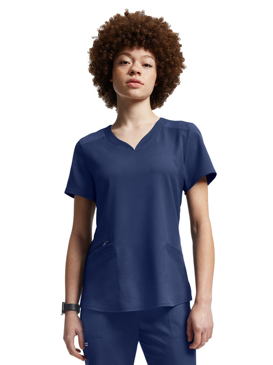 Women's Curved V-Neckline Top - WT121 - Navy
