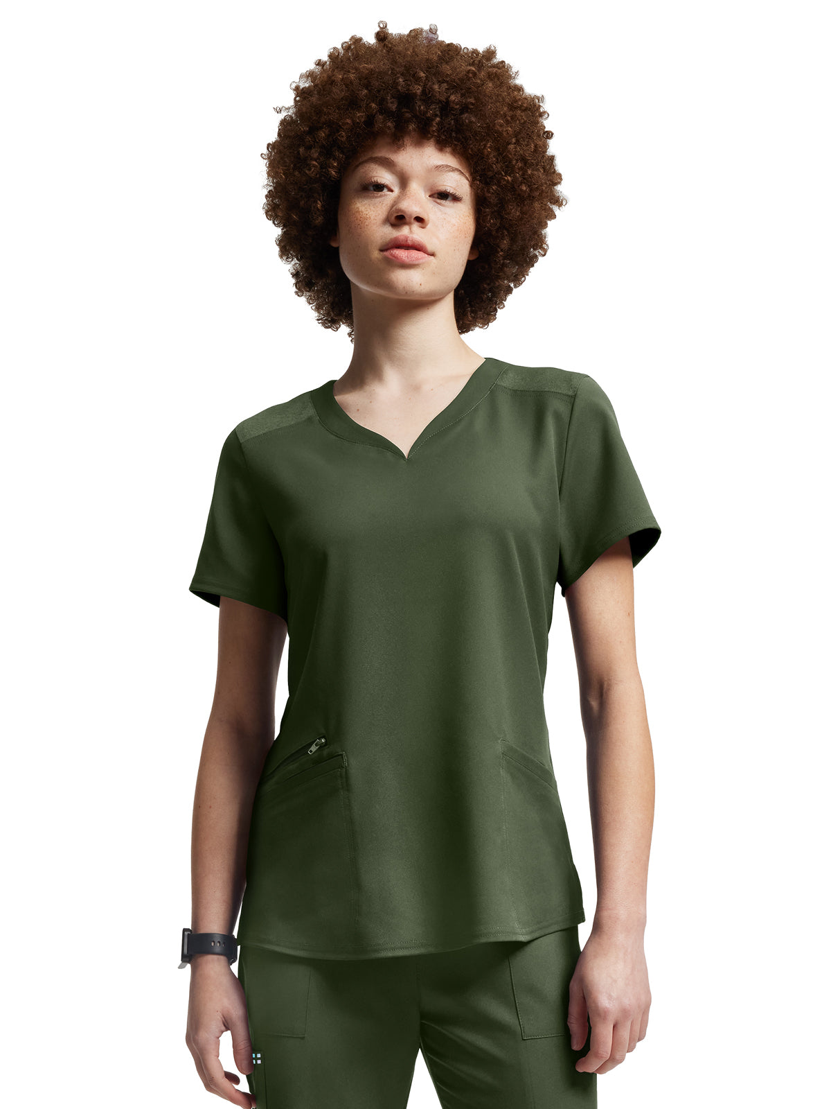 Women's Curved V-Neckline Top - WT121 - Olive