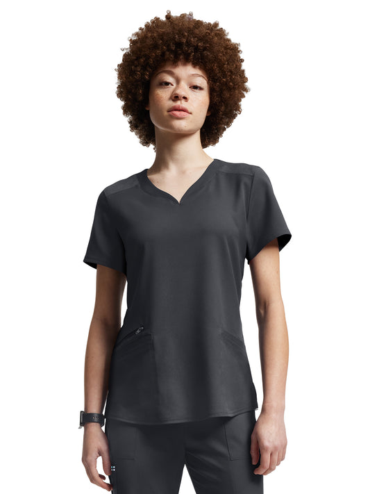 Women's Curved V-Neckline Top - WT121 - Pewter