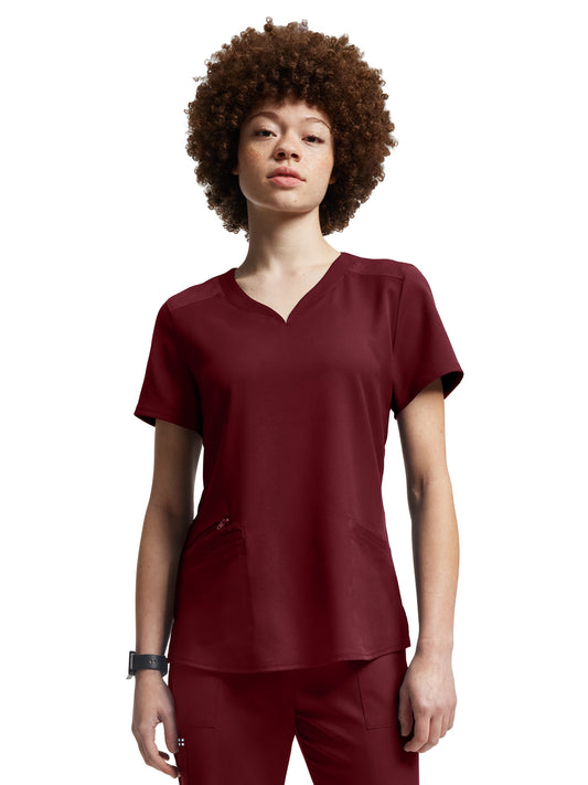 Women's Curved V-Neckline Top - WT121 - Wine