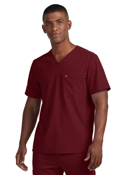 Men's 2-Pocket Fluid Resistant V-Neck Top - WT131 - Wine