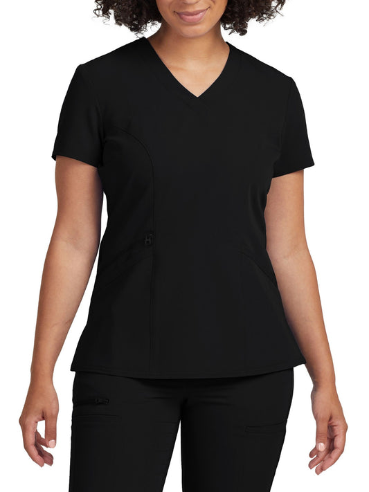 Women's 3-Pocket Princess Seams V-Neck Top - WT134 - Black