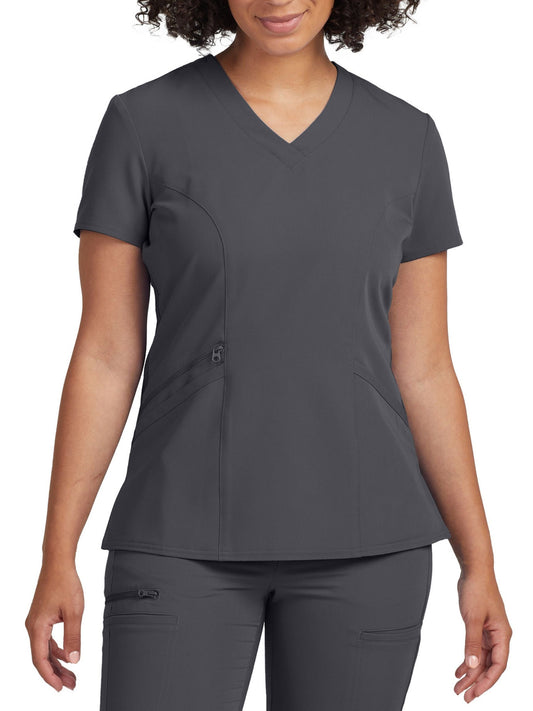 Women's 3-Pocket Princess Seams V-Neck Top - WT134 - Dark Pewter