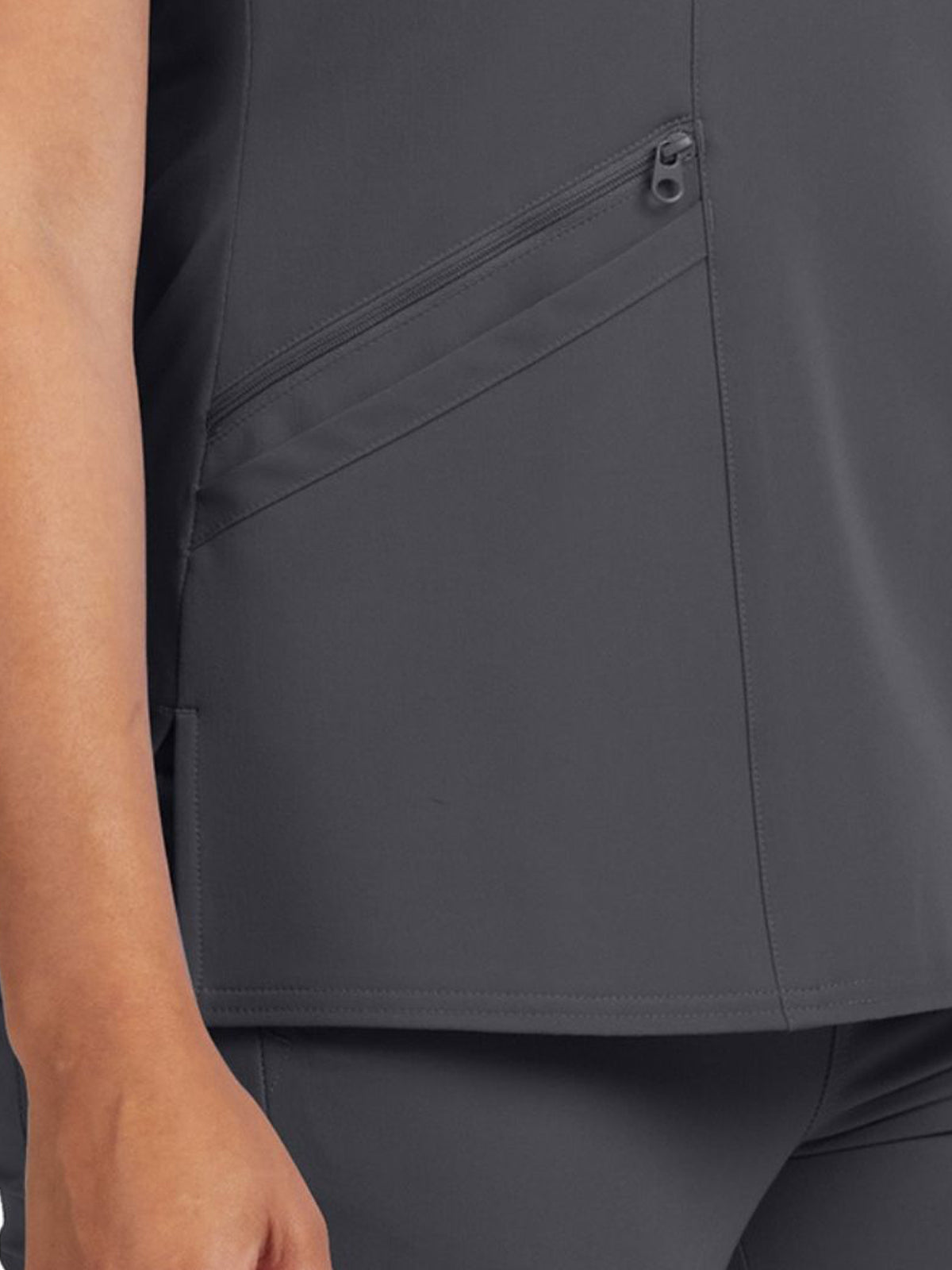 Women's 3-Pocket Princess Seams V-Neck Top - WT134 - Dark Pewter
