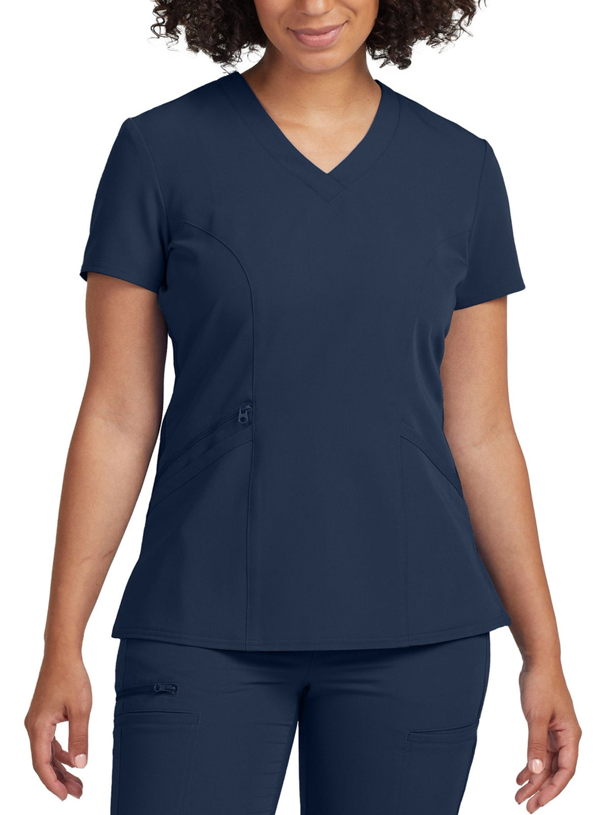 Women's 3-Pocket Princess Seams V-Neck Top - WT134 - Navy