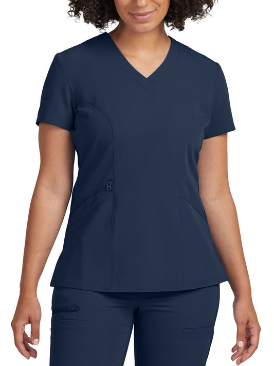Women's 3-Pocket Princess Seams V-Neck Top - WT134 - Navy