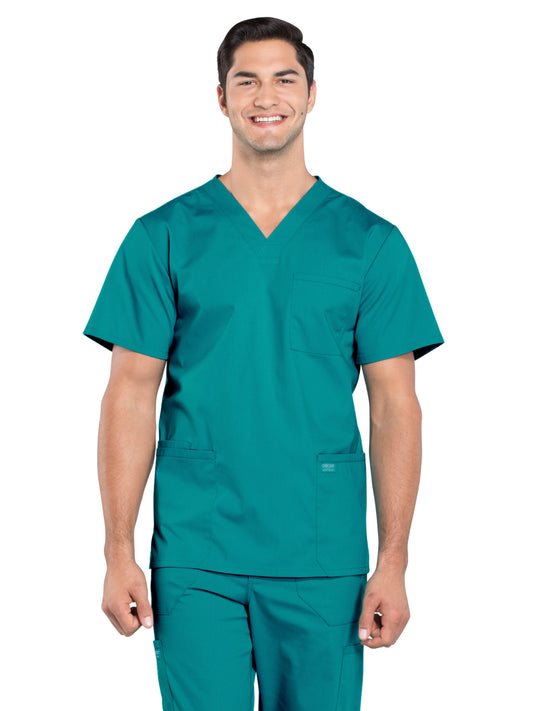 Men's 4-Pocket V-Neck Top - WW695 - Teal Blue